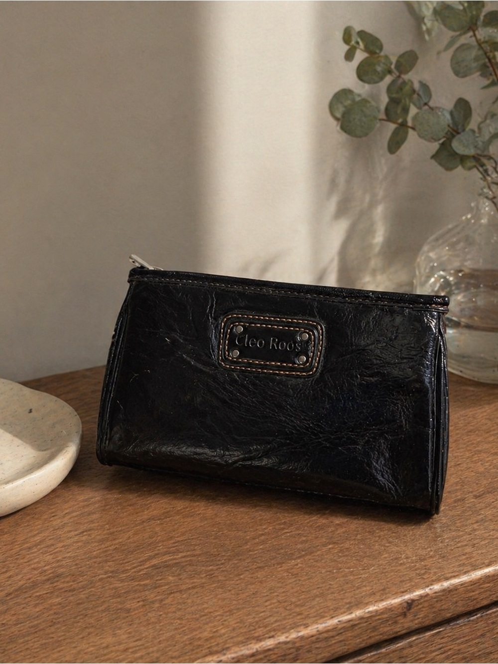 NWT Black Patent Leather Clutch Cleo Roos Minimalist Chic - Picture 1 of 6